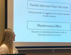 Student presenting talk about familiar informant false narrative paradigm and the misinformation effect